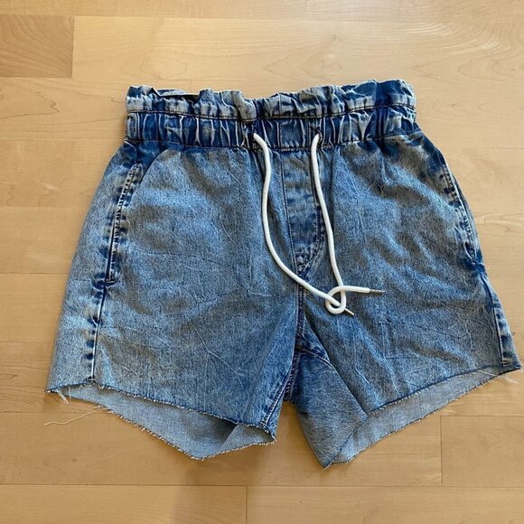𝅺BLANK Nyc Bnwot Womens Paperbag Jean Shorts Drawstring Cutoff Acid Wash - Picture 2 of 6
